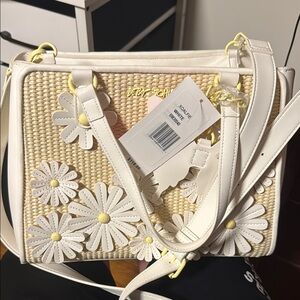 Betsey Johnson Cream and White Shoulder Bag with Gold Accents